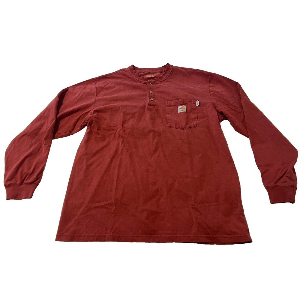 Carhartt Shirt Mens L Red FR Force Henley Long Sleeve Flame Resistant Tee
